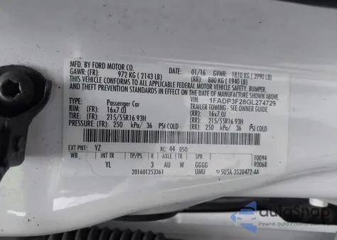 2016 Ford Focus Se z USA, uszkodzony, nr VIN 1FADP3F28GL274729